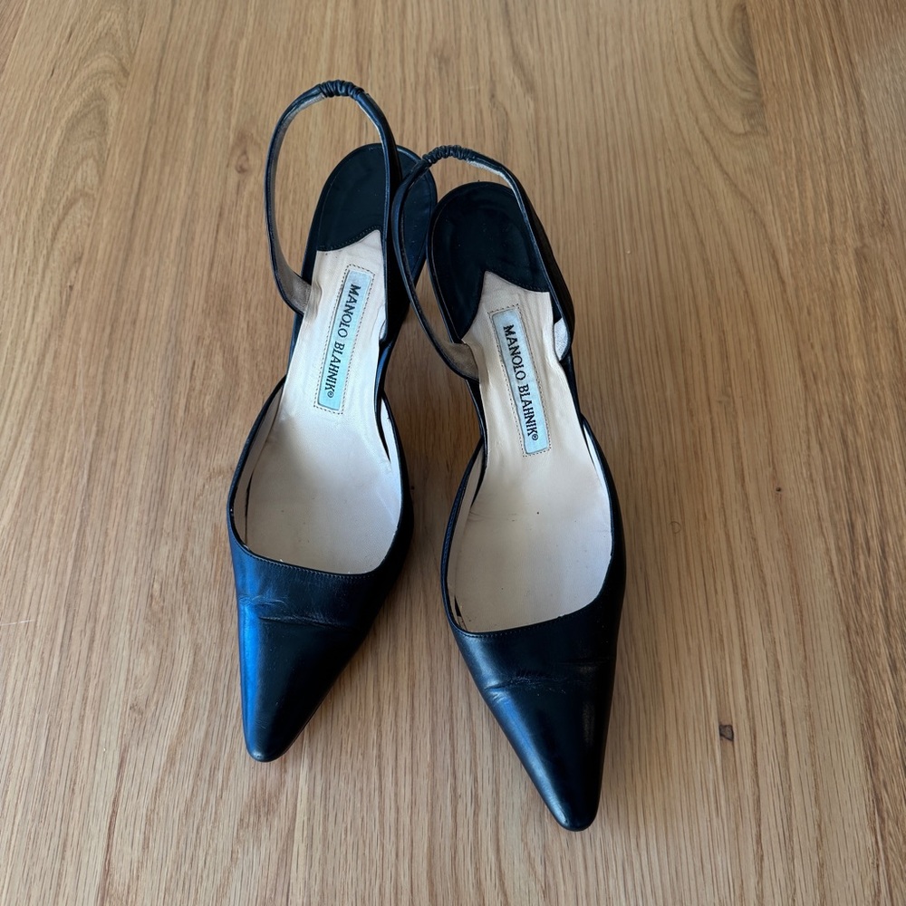 Manolo Blahnik Black Slingback Mules